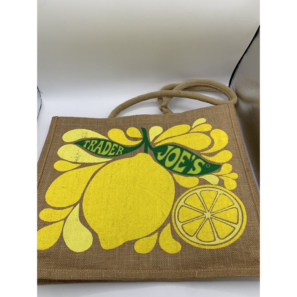 Trader Joe's Large Tote Bag Lemon and Lime Jute Burlap Reusable Shopping Bag - Picture 2 of 14